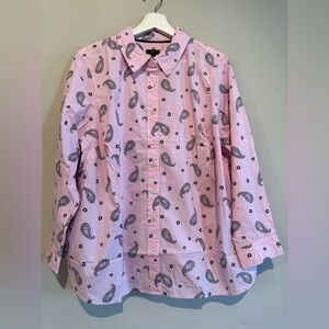 Talbots Pink & Navy Blue Paisley Button Up Shirt Top Pastel Plus Petite 2xP